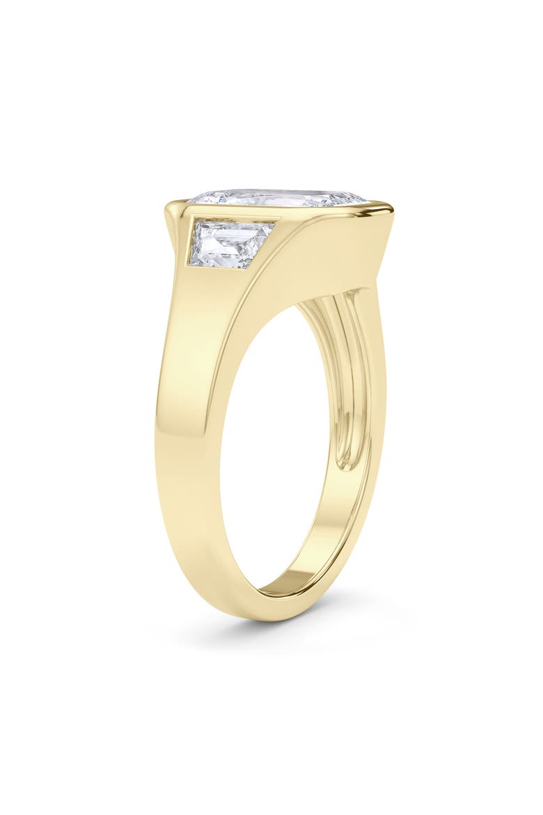 Emerald with Trapezoid Lab Created Diamond Ring, Alternate, color, 3.00 CTW 18K YELLOW GOLD