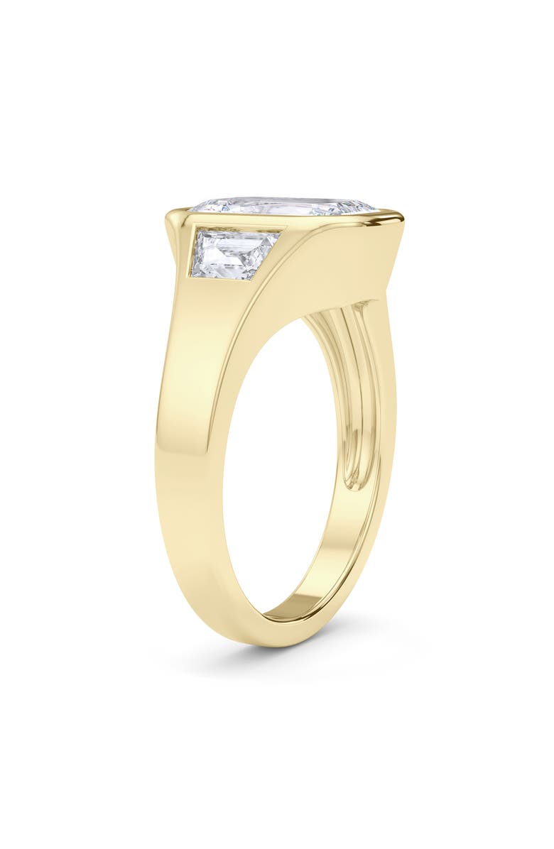 HauteCarat Emerald with Trapezoid Lab Created Diamond Ring, Alternate, color, 2.00Ctw 18K Yellow Gold