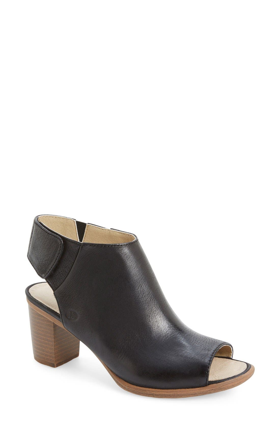 Bonnie Open-Toe Bootie, Main, color, BLACK LEATHER