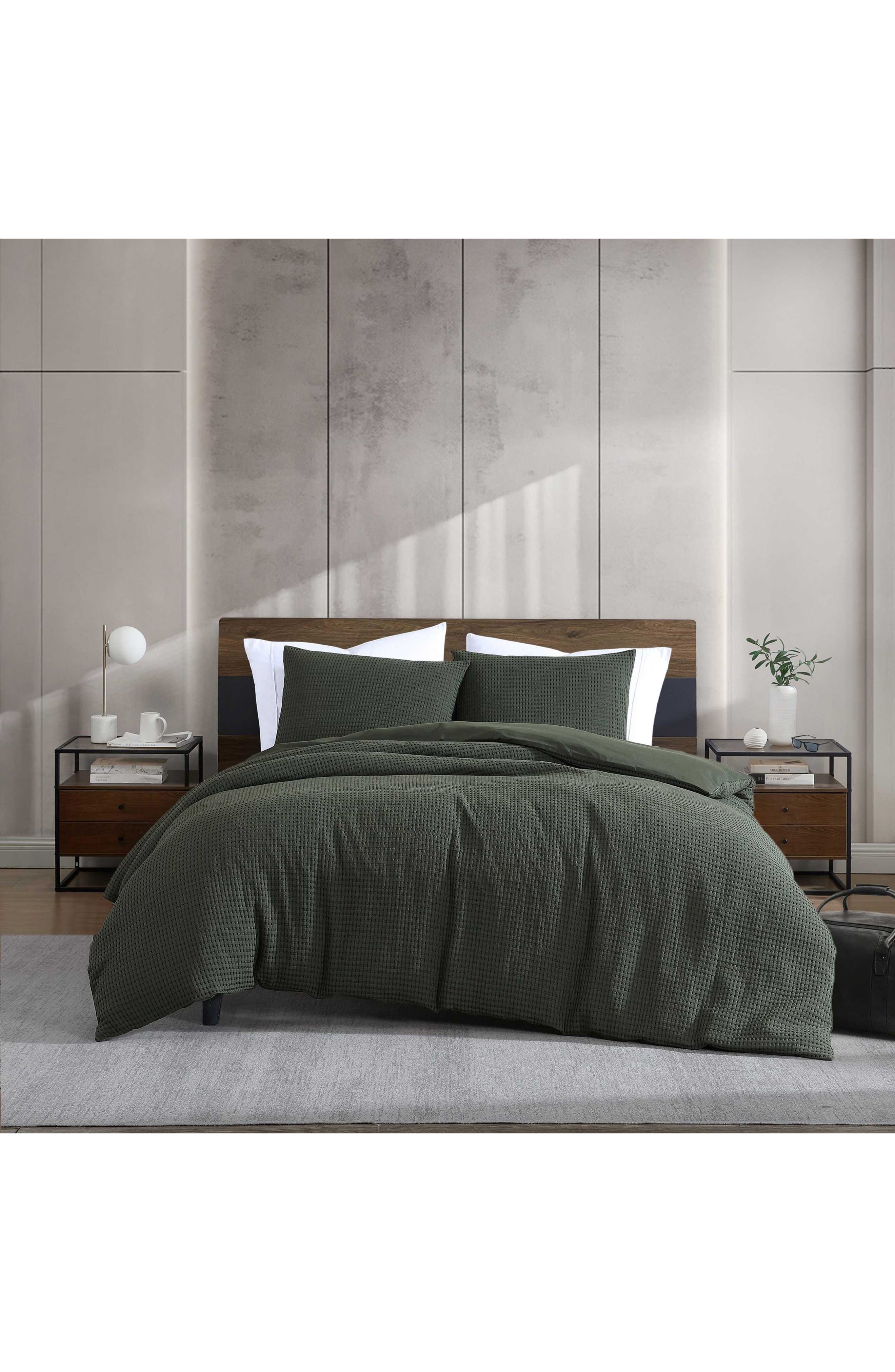 Solid Waffle Knit Duvet Cover & Sham Set