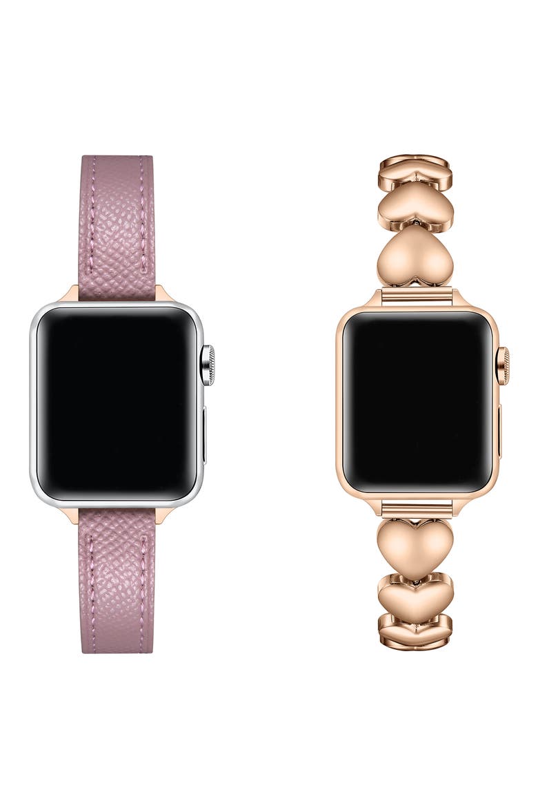 Aphrodite 2-Pack Leather & Chain Apple Watch® Watchbands, Alternate, color, PINK