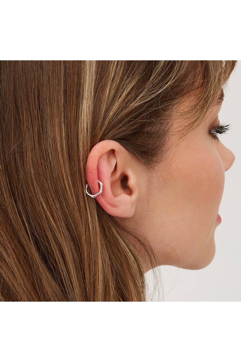 Bone Shape Hexagonal Huggie Hoop Earrings in Sterling Silver, Alternate, color, Silver