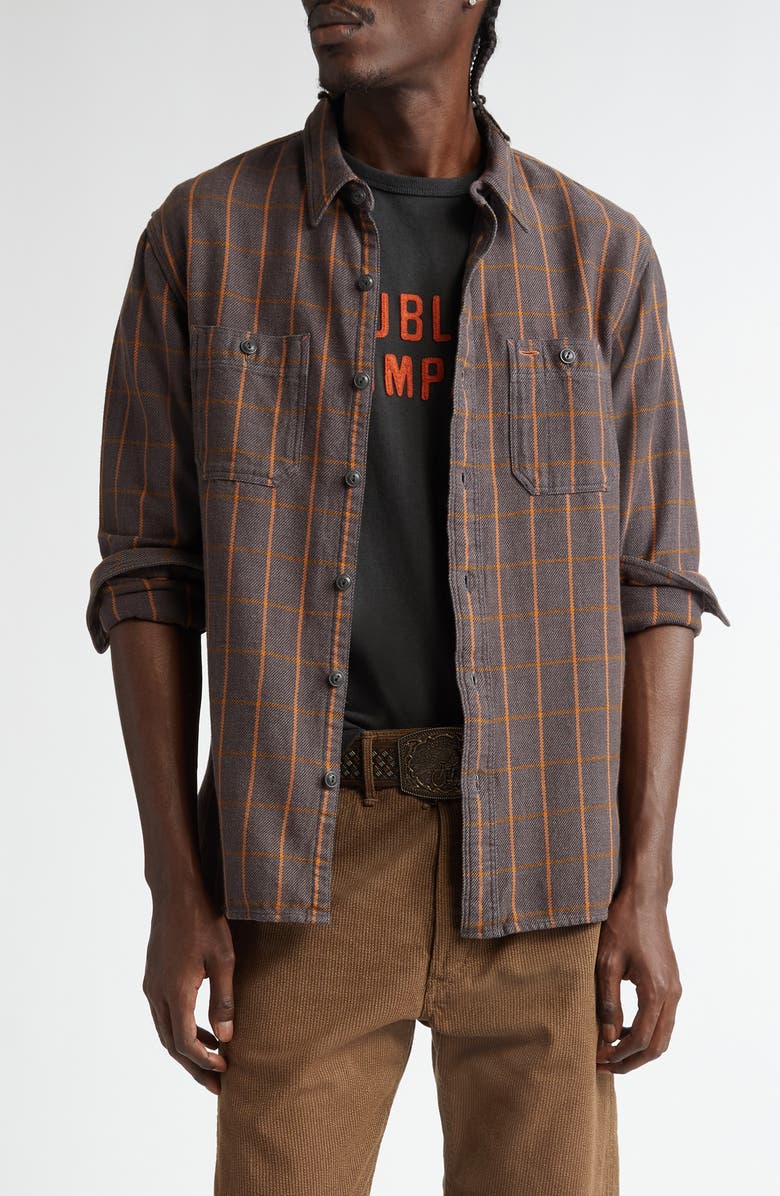 Double RL Plaid Cotton Twill Work Shirt, Main, color, Plum/ Orange