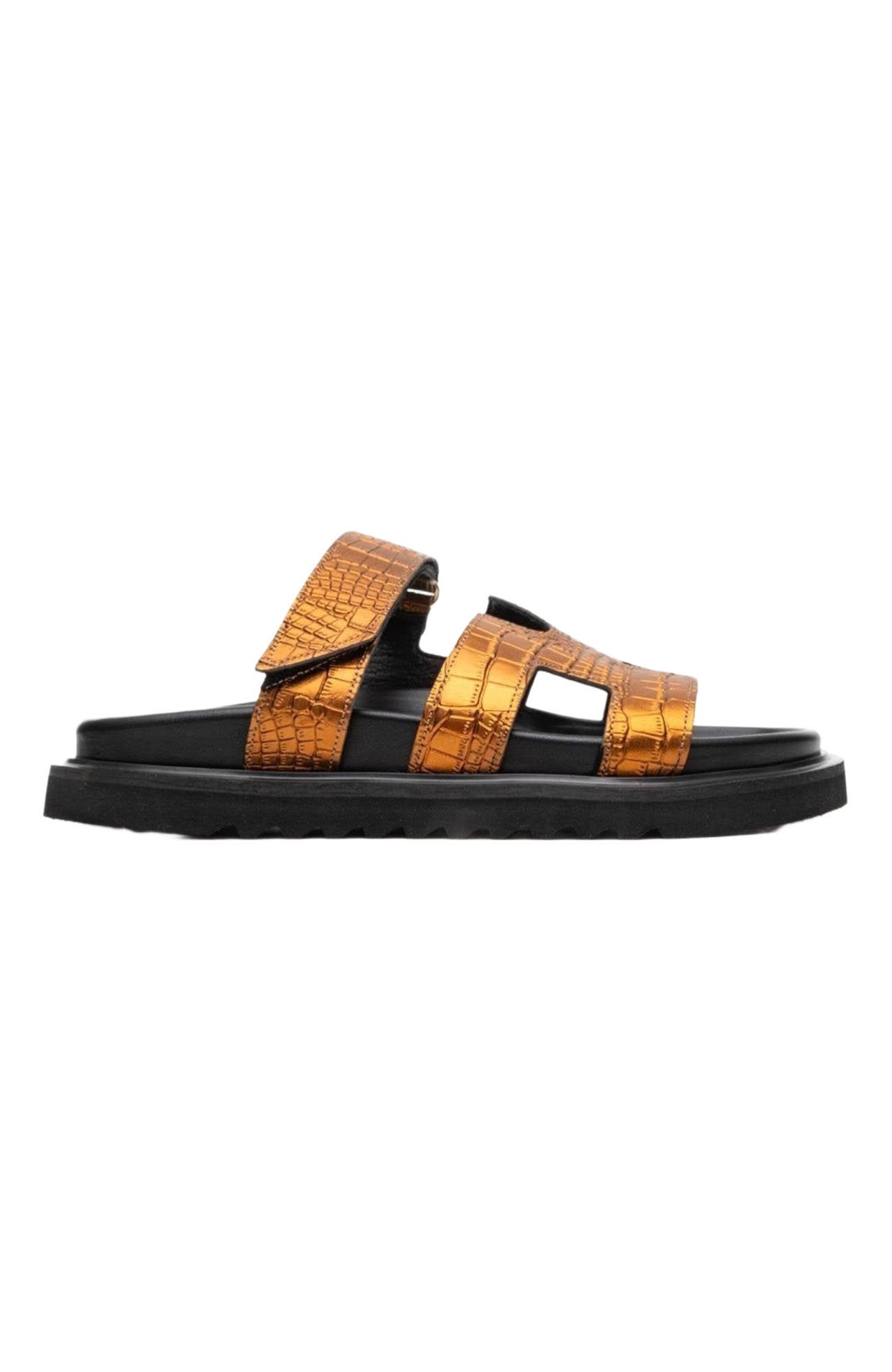 Loana Leather Slide Sandal, Alternate, color, Bronze Leather