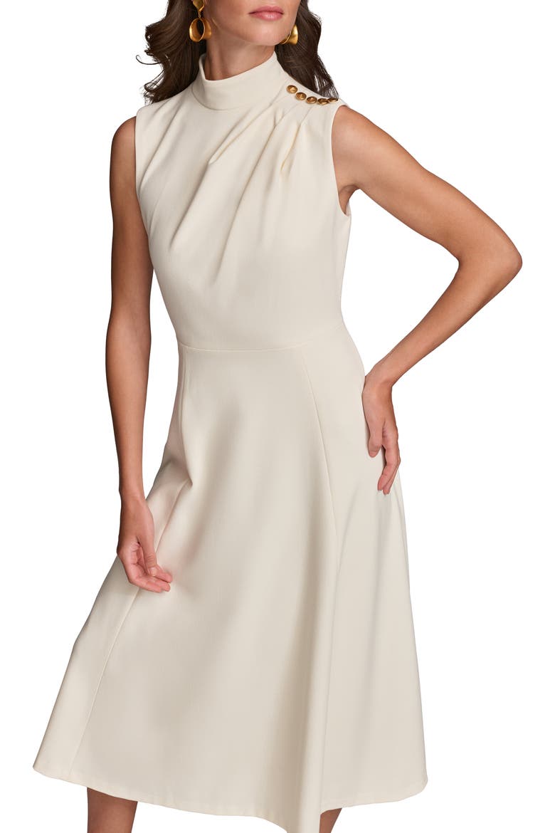 Mock Neck Sleeveless Midi A-Line Dress, Alternate, color, CREAM