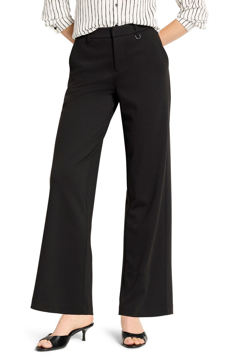 Lenox Buckle Detail Wide Leg Ponte Pants, Main, color, BLACK ONYX