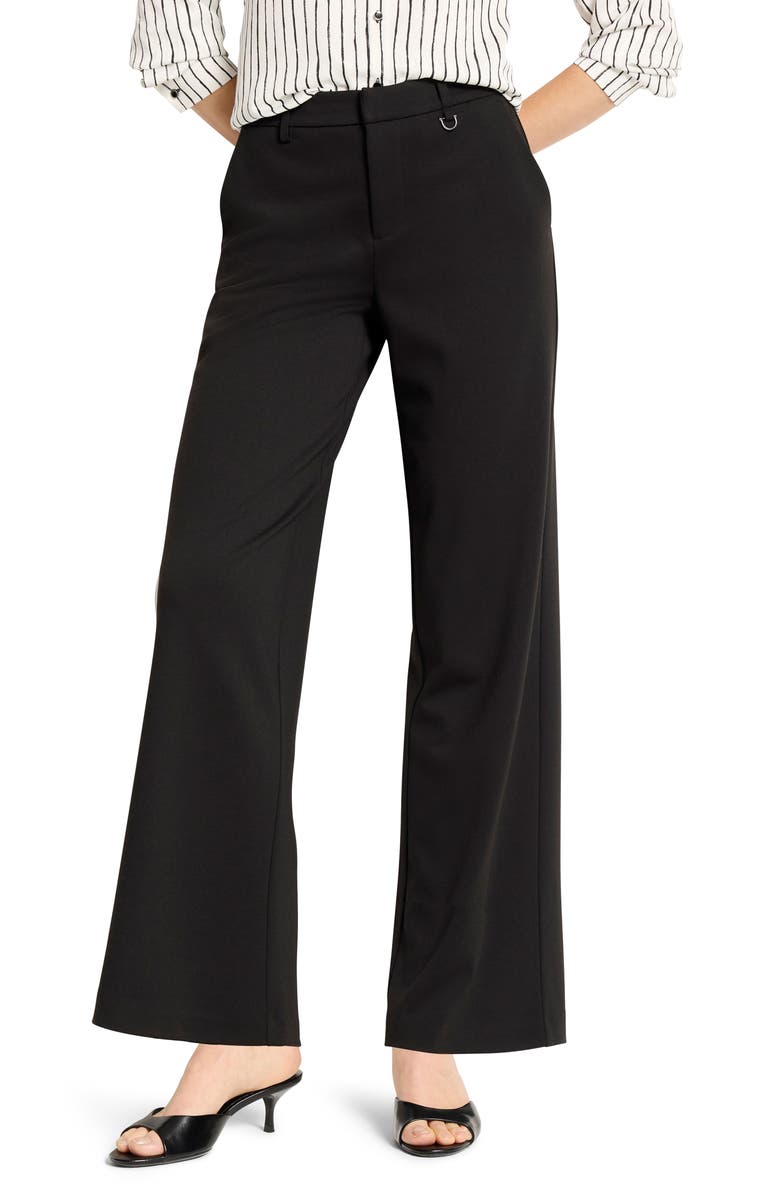 NIC+ZOE Lenox Buckle Detail Wide Leg Ponte Pants, Main, color, Black Onyx