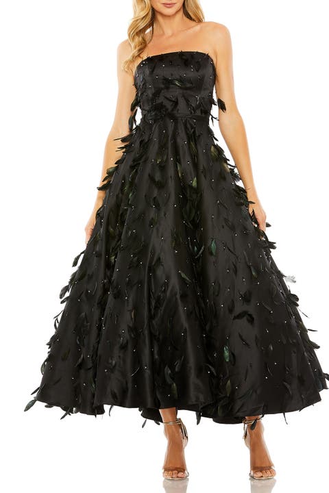 Strapless Feather Embellished Ballgown