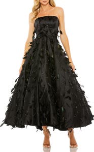 Mac Duggal Strapless Feather Embellished Ballgown