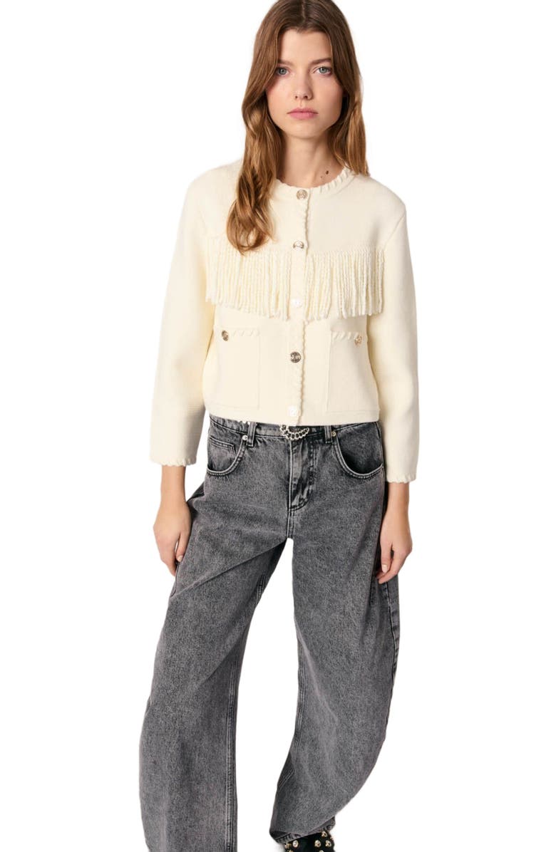 maje Fringed cardigan, Alternate, color, 