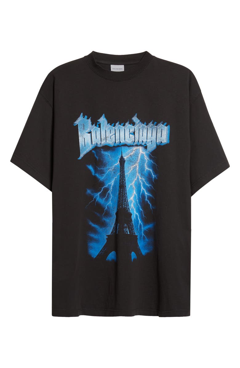Balenciaga Paris Thunderstorm Oversize Graphic T-Shirt, Main, color, 1000 Black