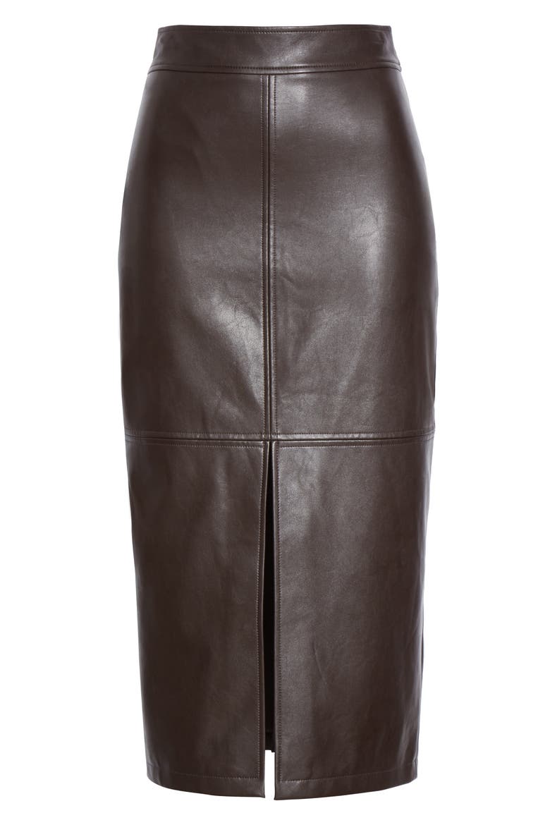 Moss Front Slit Faux Leather Skirt, Alternate, color, CAROB