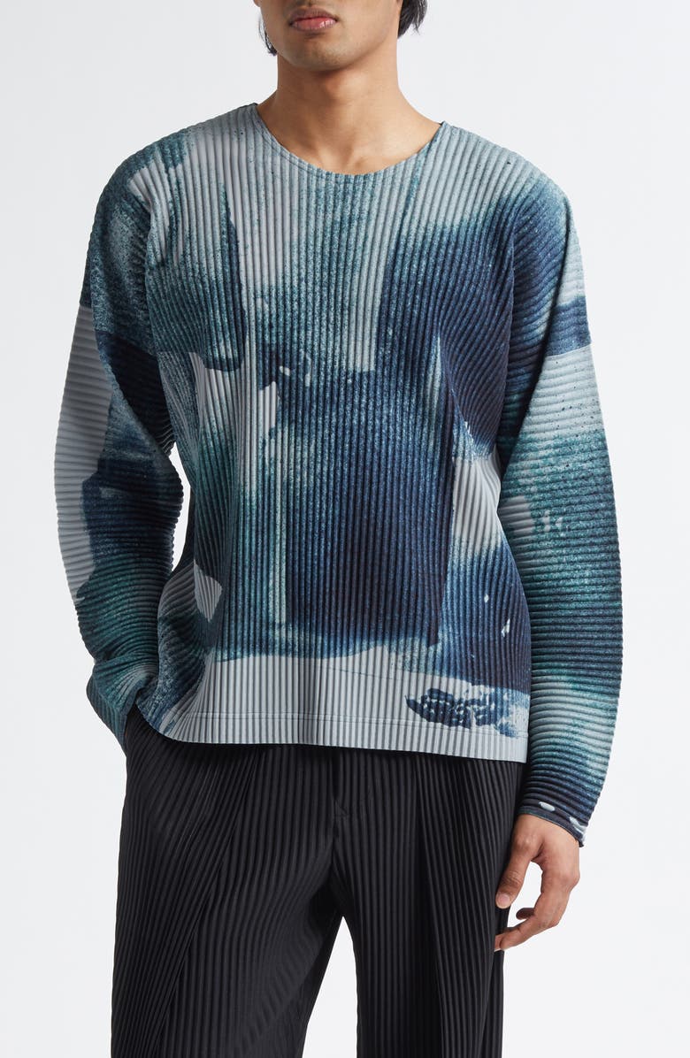 Homme Plissé Issey Miyake Wind Walk Pleated Top, Main, color, Gray/ Teal