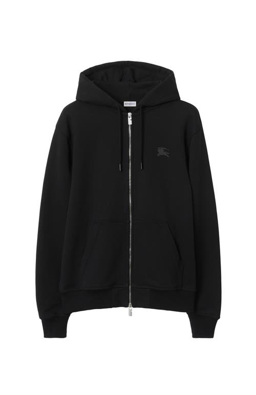 Burberry Check Trim Zip-up Drawstring Hoodie In Black