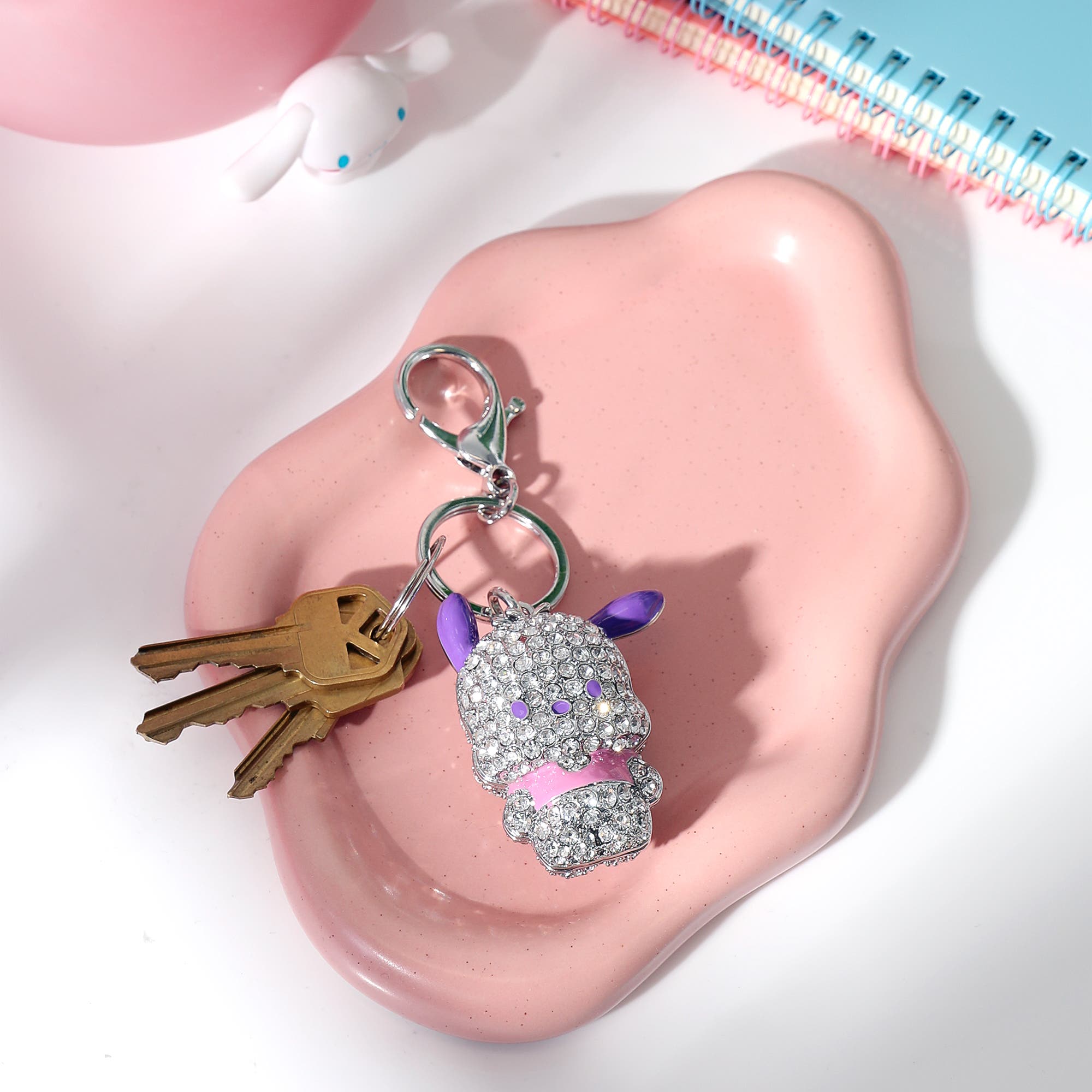 Hello Kitty Pochacco Pavé Keychain Bag Charm, Alternate, color, Clear, Multi