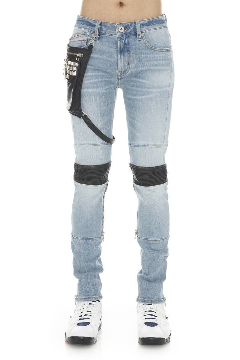 Punk Super Skinny Jeans with Studded Leg Harness, Main, color, POLLOCK
