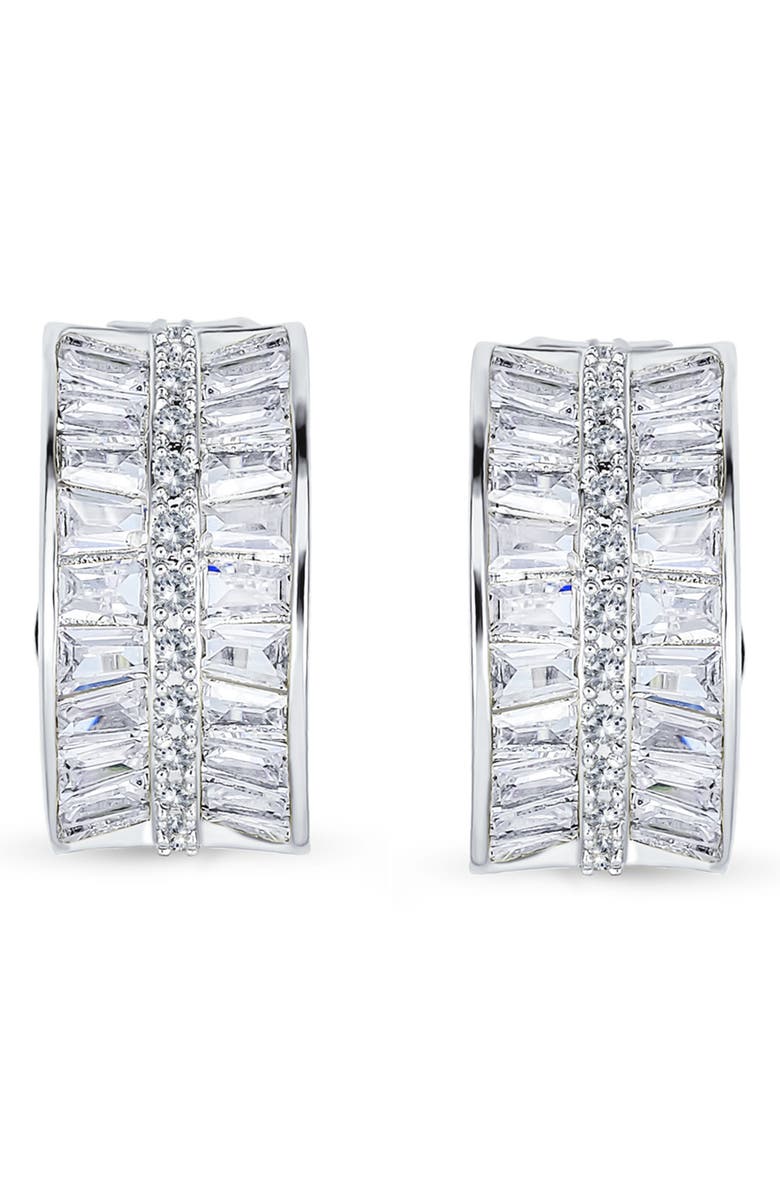 BLING JEWELRY Art Deco Bridal Baguette CZ Half Hoop Earrings, Main, color,
