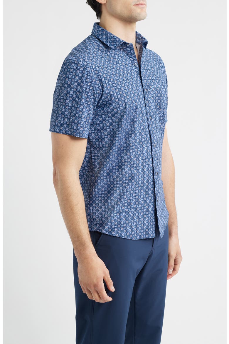 XC+™ Motion Geo Print Short-Sleeve Performance Knit Button-Up Shirt, Alternate, color, NAVY PETAL