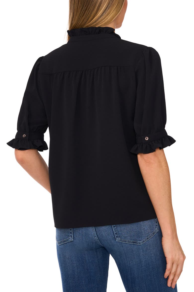 V-Neck Button-Up Shirt, Alternate, color, RICH BLACK