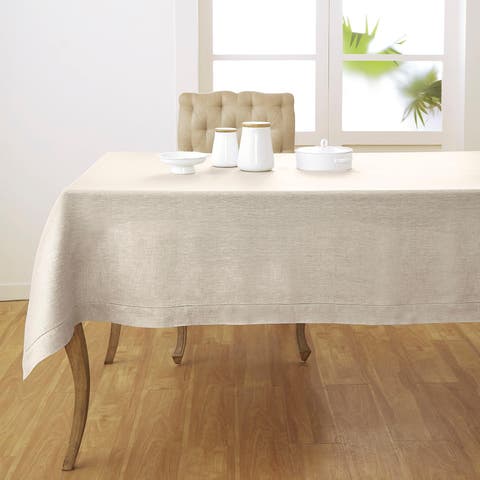 Linen Table Throw - Classic Hemstitch, 52" x 52" Inch