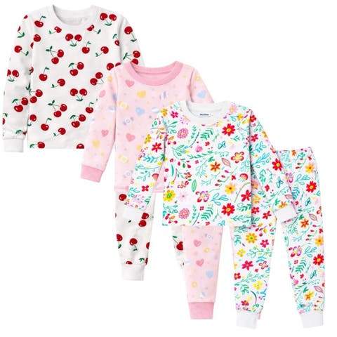 Kids 3 Pack Pajamas Toddlers and Girls Snug Fitted Long Sleeve Sleepwear Sets