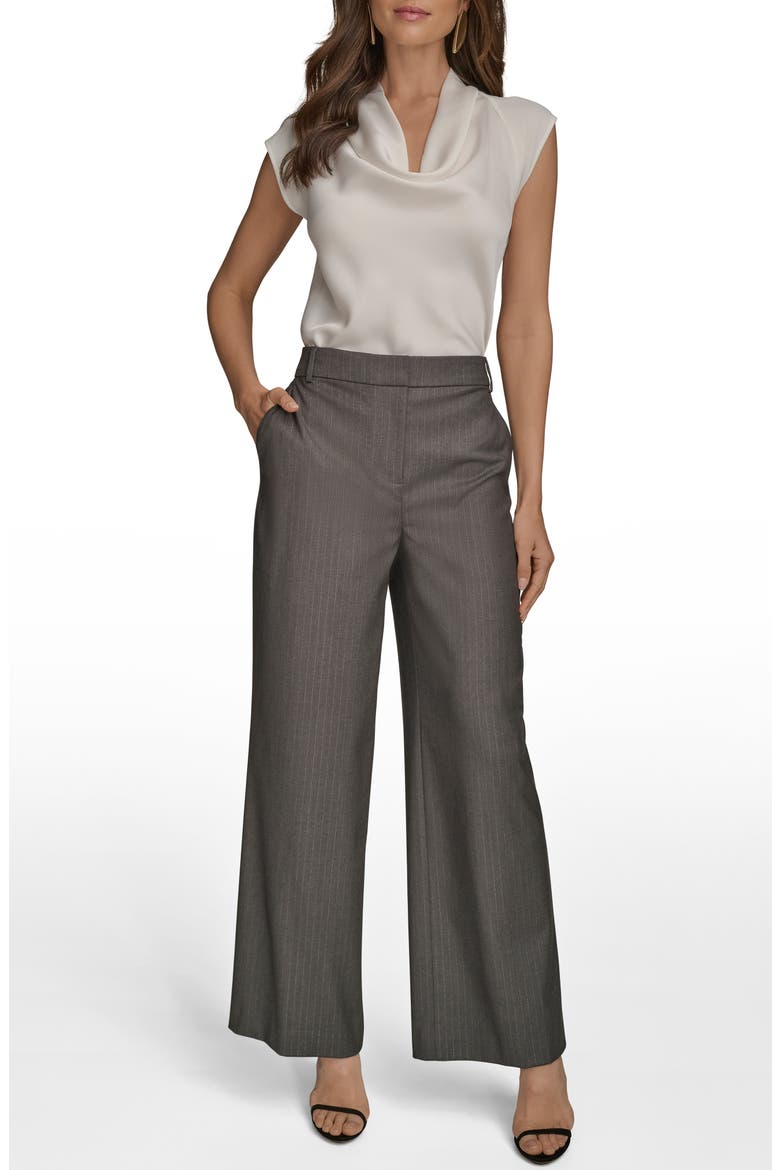 Flat Front Pinstripe Pants, Alternate, color, GREY/ SILVER