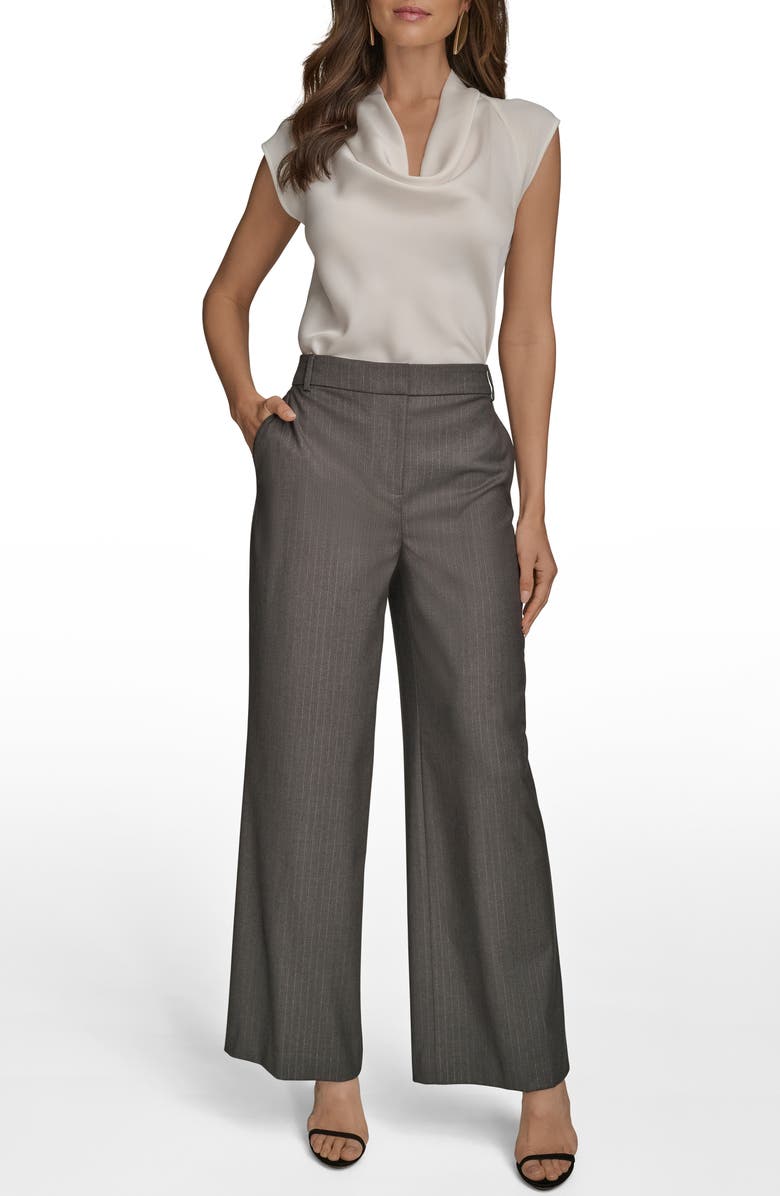 Donna Karan New York Flat Front Pinstripe Pants, Alternate, color, Grey/ Silver