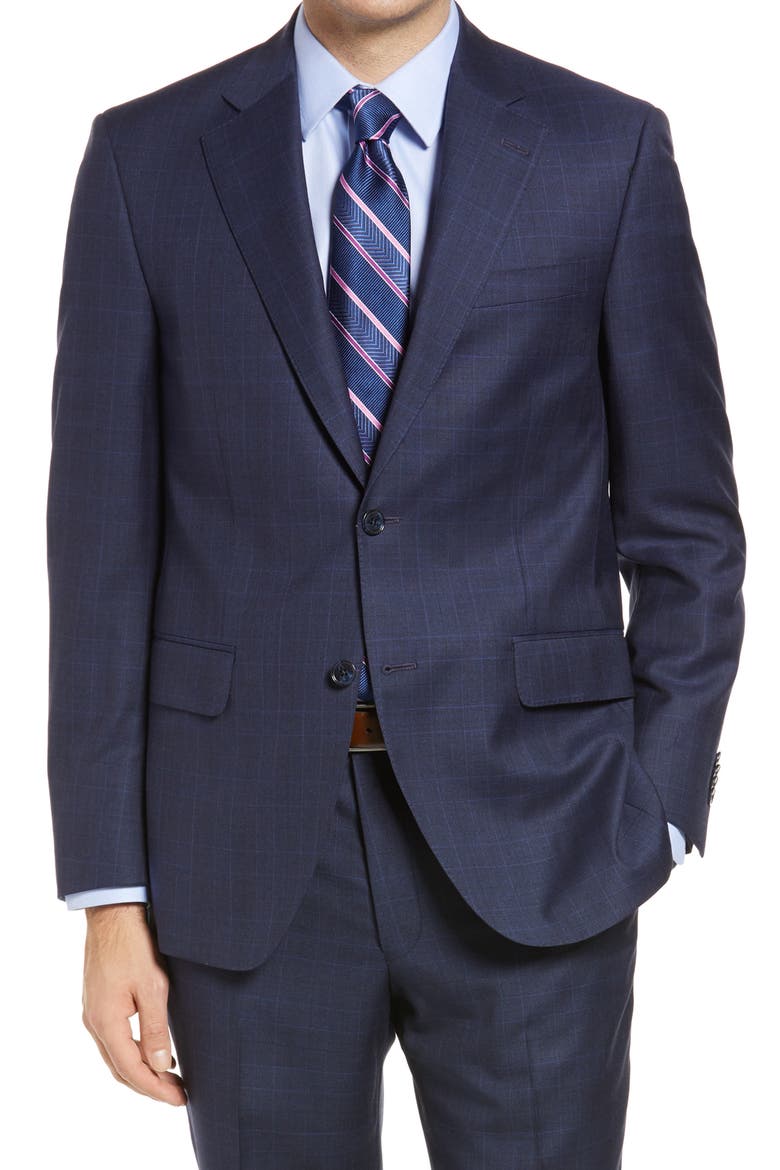Flynn Plaid Wool Suit, Alternate, color, NAVY