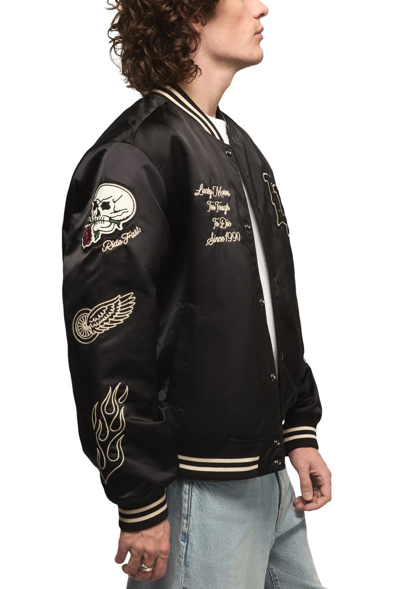 Satin Varsity Jacket, Alternate, color, JET BLACK