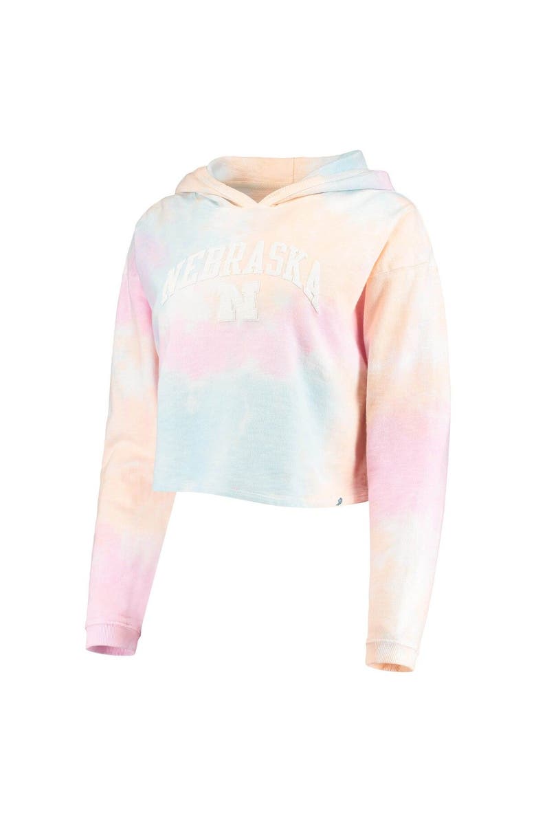 LEAGUE COLLEGIATE WEAR Women's League Collegiate Wear Pink/White Nebraska Huskers Tie-Dye Cropped Pullover Hoodie, Alternate, color, Pink