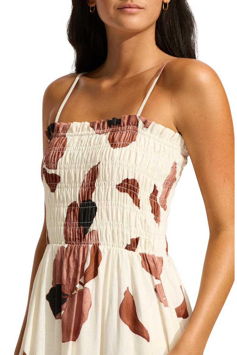 Secret Garden Shirred Cover-Up Midi Sundress, Alternate, color, IVORY MULTI