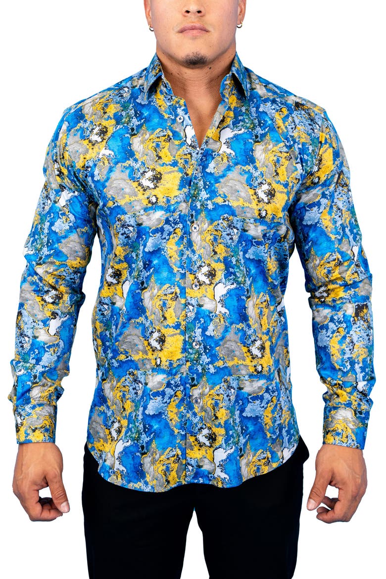 Fibonacci Geo Multi Contemporary Fit Button-Up Shirt, Main, color, BLUE MULTI