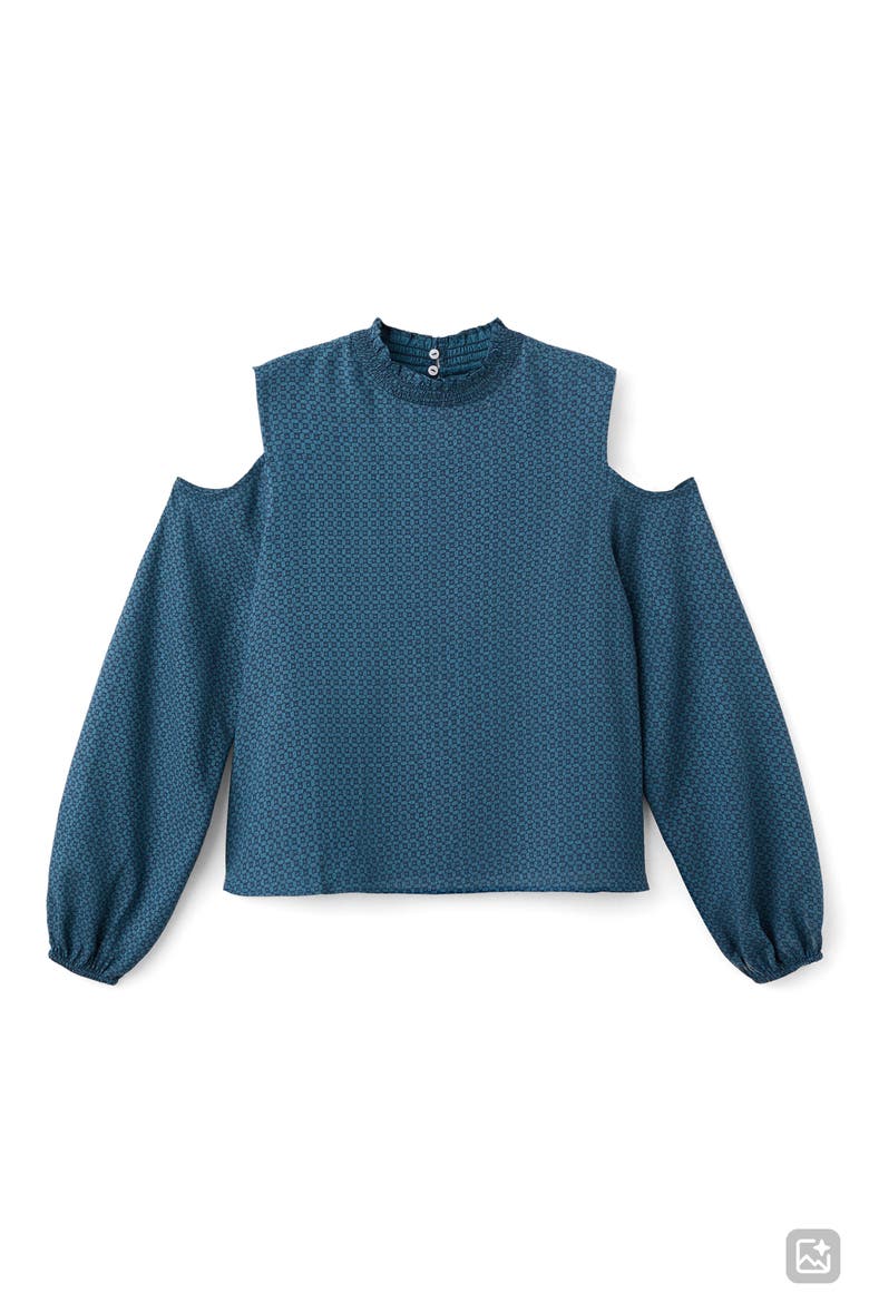 Print Cutout Top, Alternate, color, NAVY