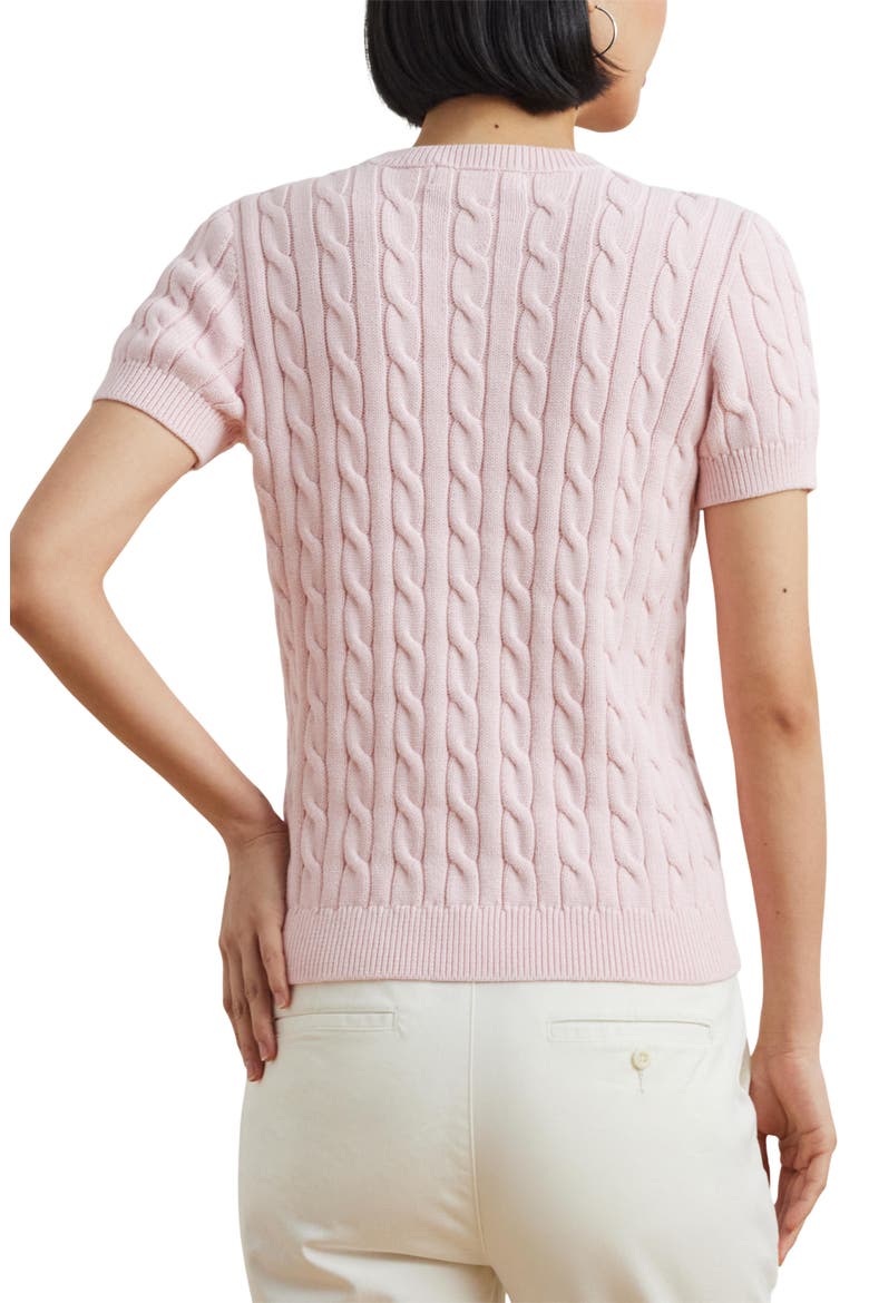 Cable Stitch Short Sleeve Cotton Sweater, Alternate, color, HINT OF PINK