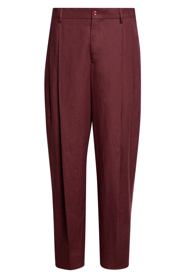Pleated Linen Trousers, Alternate, color, M5039 MARRONE-VIOLA SCURO