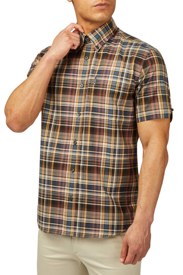 ben sherman mens dress shirts Men's Basketweave Dobby Shirt - Slim Fit - L 34/35 Sleeve Solid Pique Shirt combines classic style with modern comfort Ben Sherman Men's Slim-Fit Navy