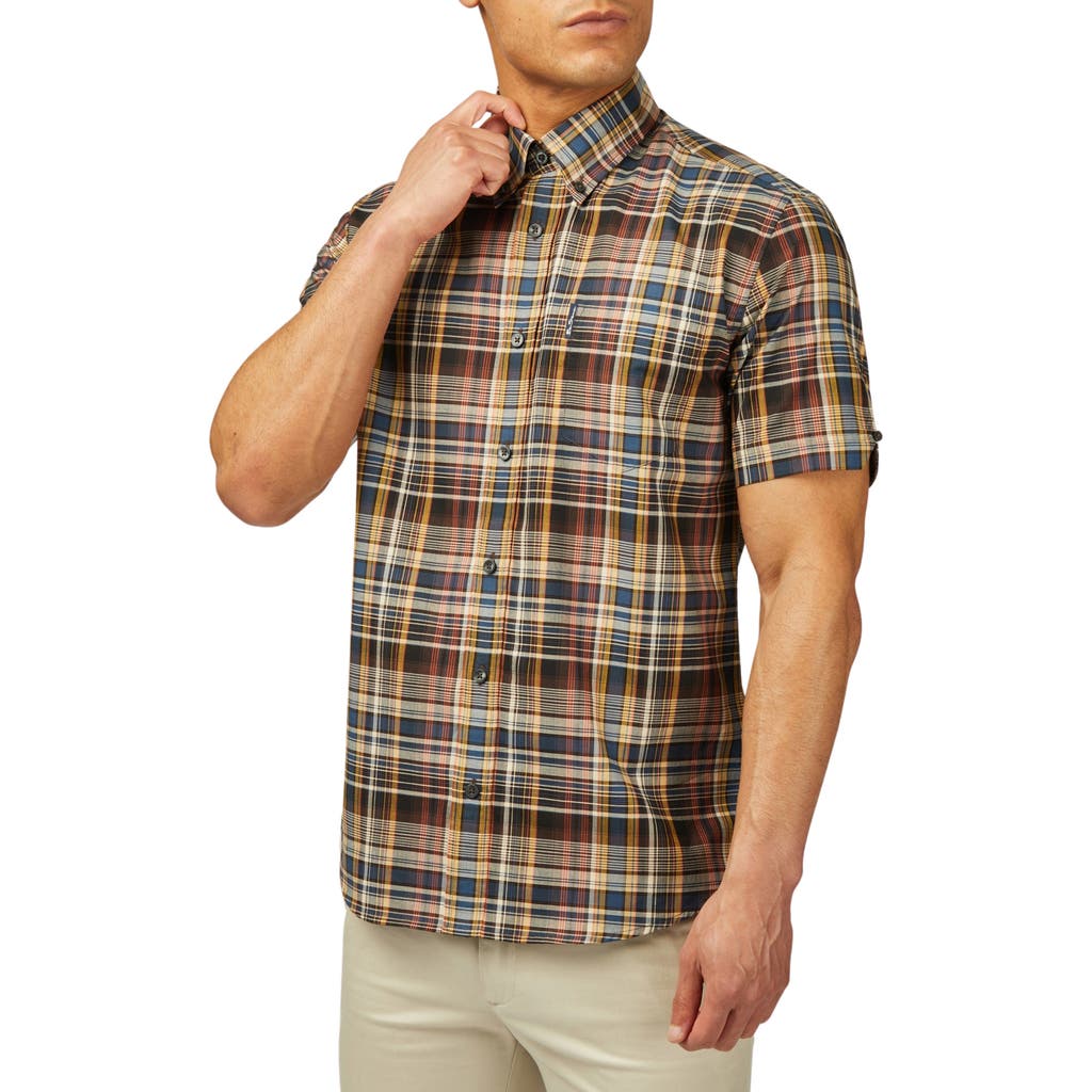 Ben Sherman Regular Fit Plaid Short Sleeve Button-Down Shirt in Sea