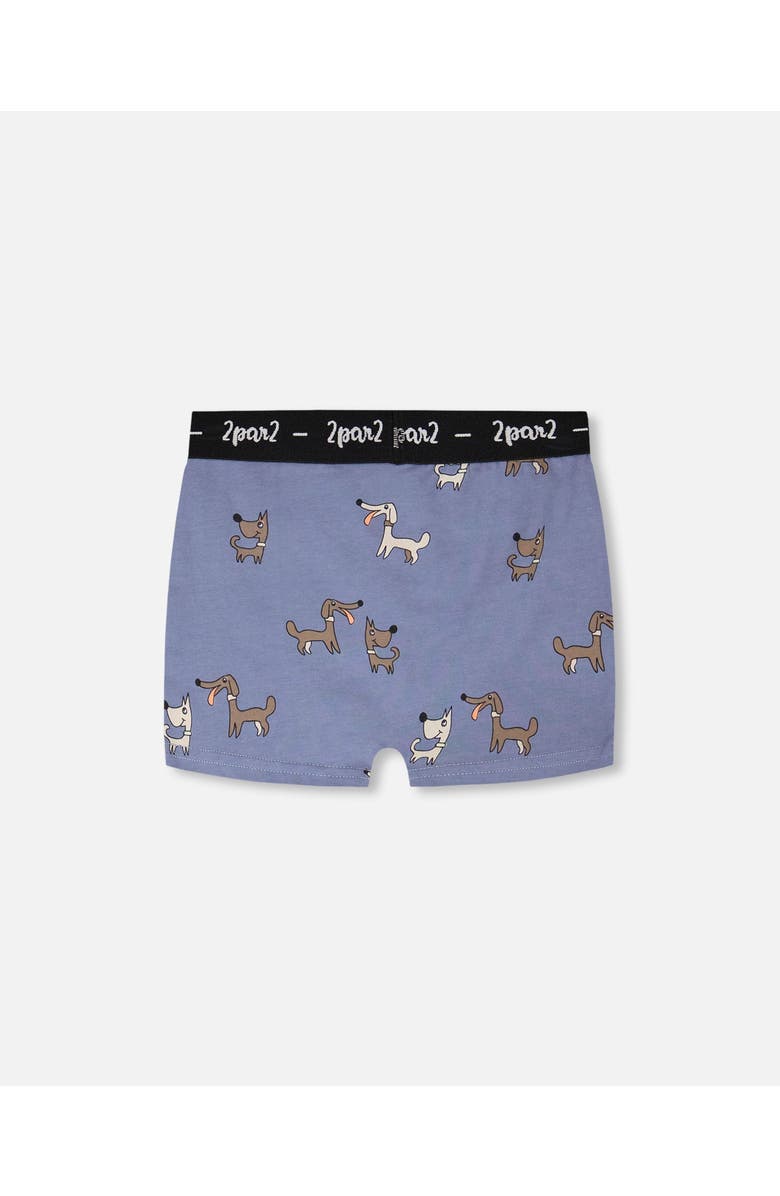 Deux par Deux Organic Cotton Dog Elastic Waist Boxer, Alternate, color, Blue Printed Dogs