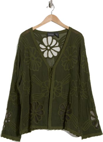 Forgotten Grace Floral Embroidered Tie Front Cardigan | Nordstromrack