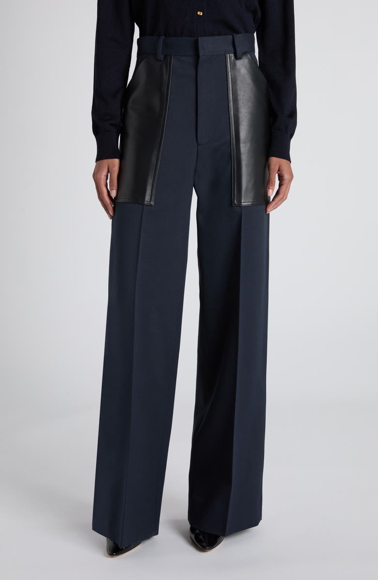 Bottega Veneta Leather Pocket Twill Wide Leg Pants, Main, color,