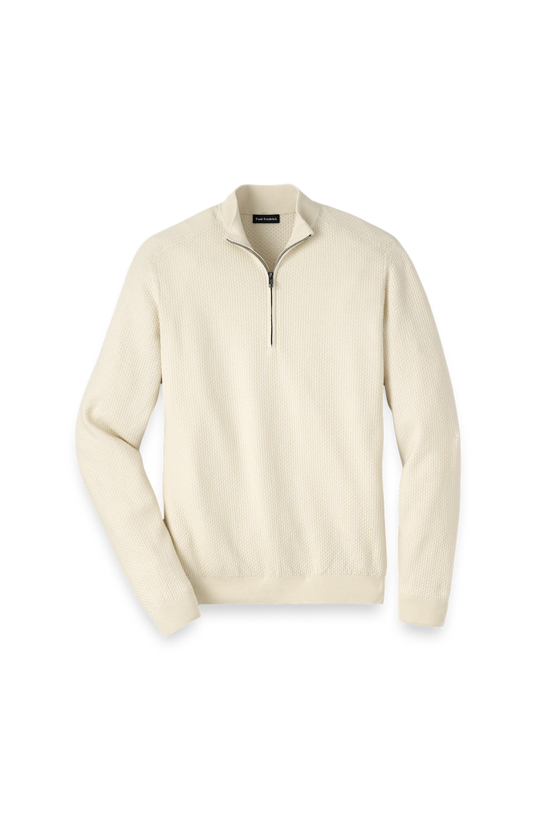 Paul Fredrick Silk Cotton Cashmere Quarter Zip Mock Neck Sweater, Main, color, Ivory