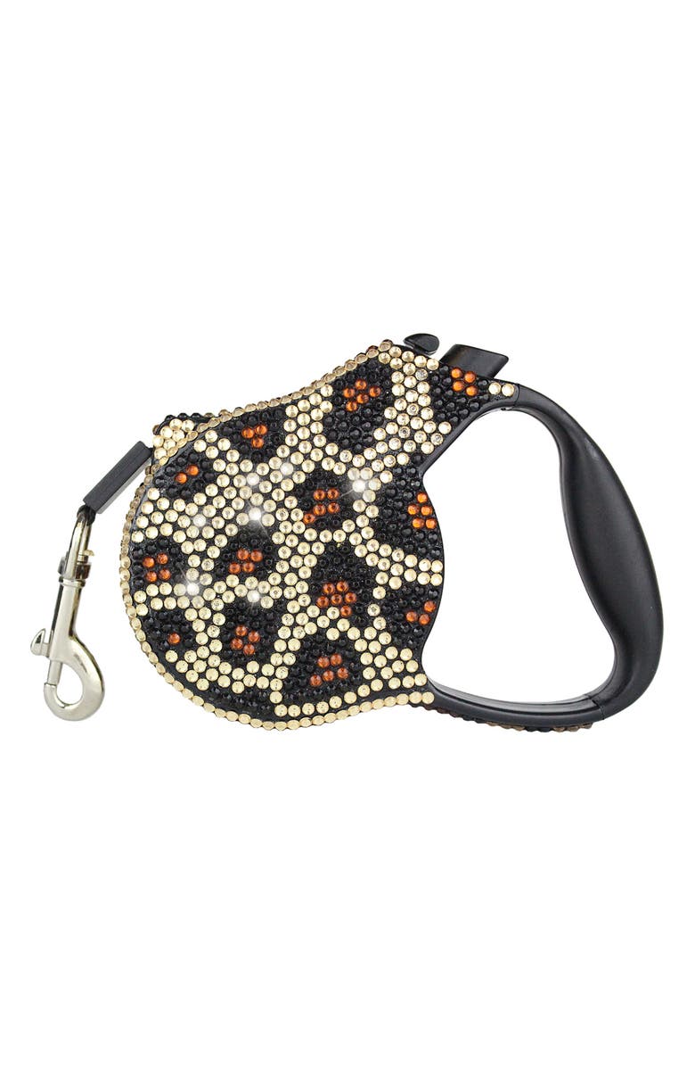 PARISIAN PET Rhinestone Retractable Leash, Main, color, Leopard