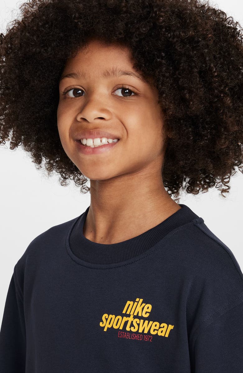 Nike Kids' Sportswear Club Oversize Crewneck Sweatshirt, Alternate, color, Obsidian/ University Red/ Gold