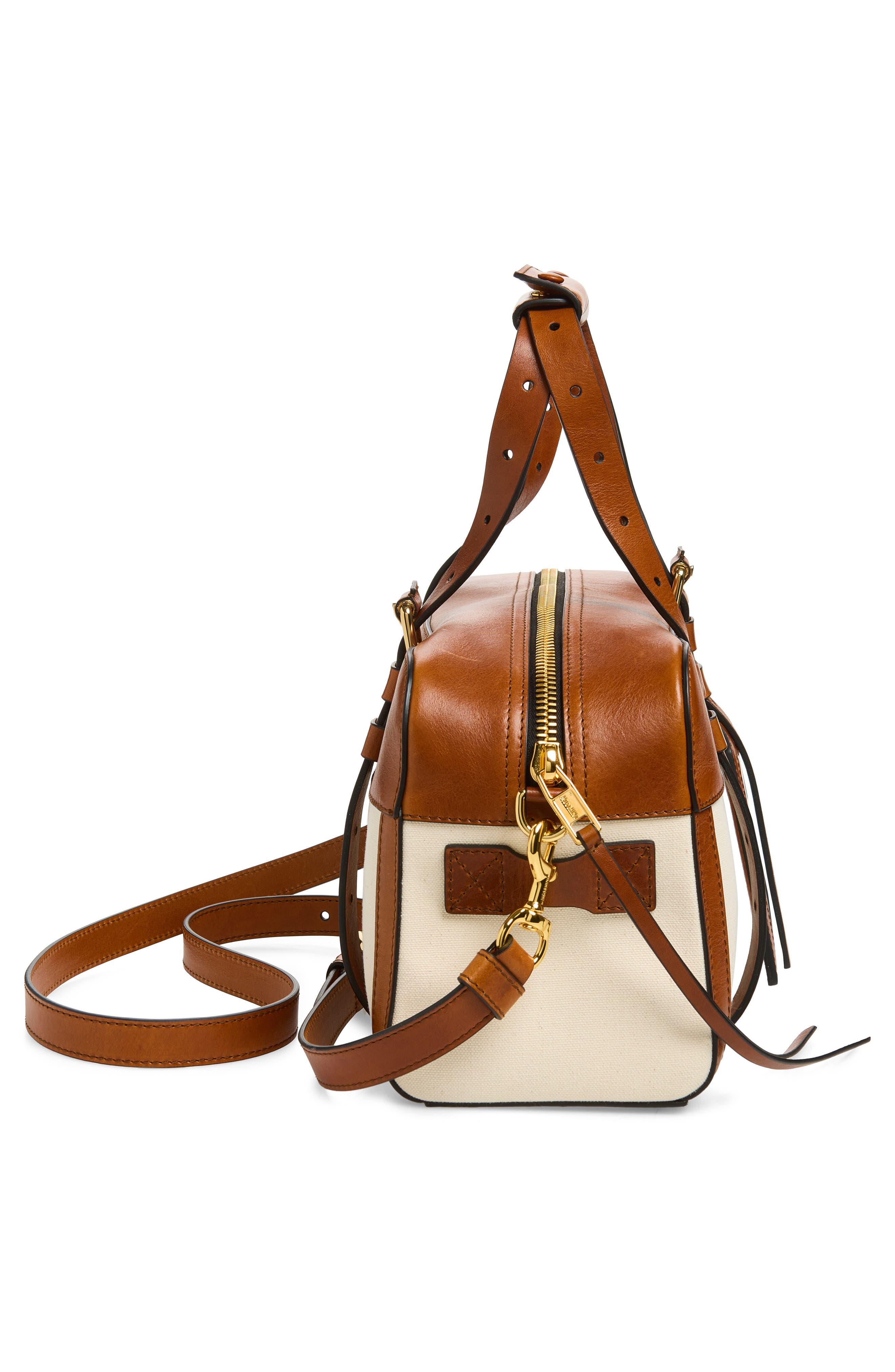 Moschino ID Leather & Canvas Shoulder Bag, Alternate, color, Natural/ Hide 10A Oo9