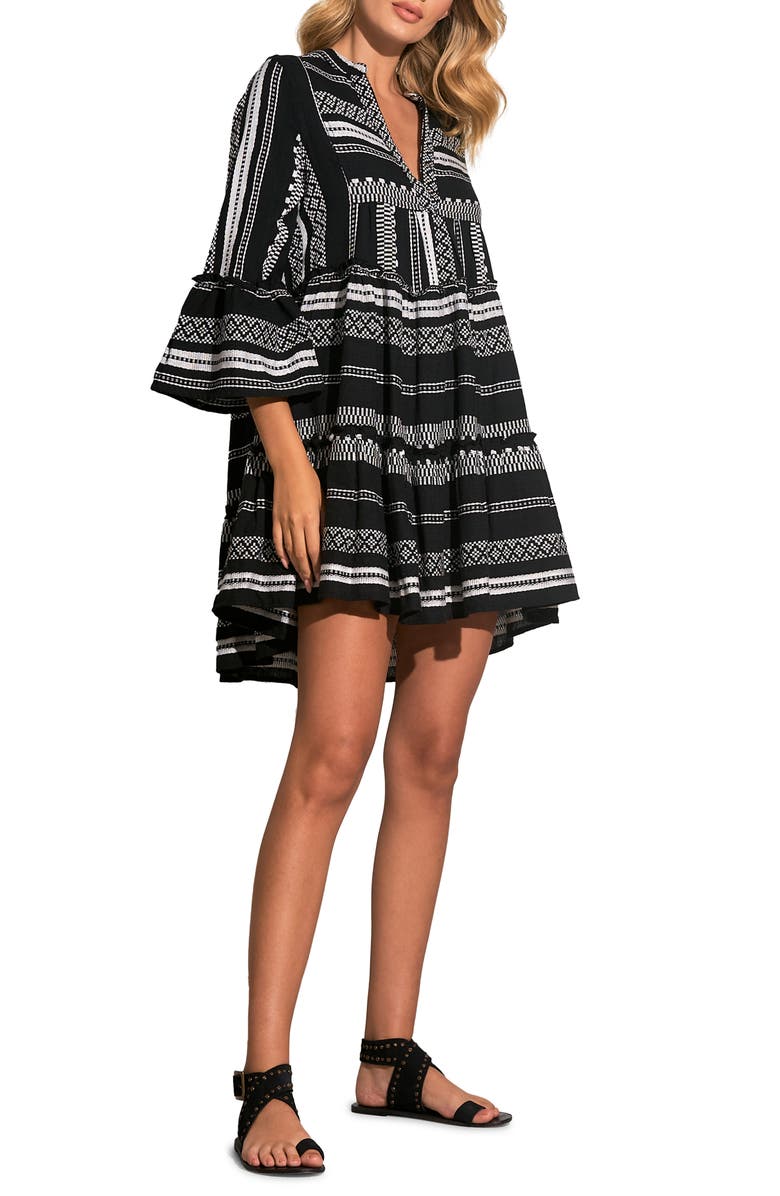 Elan Cotton Cover-Up Babydoll Minidress, Alternate, color, Black/White