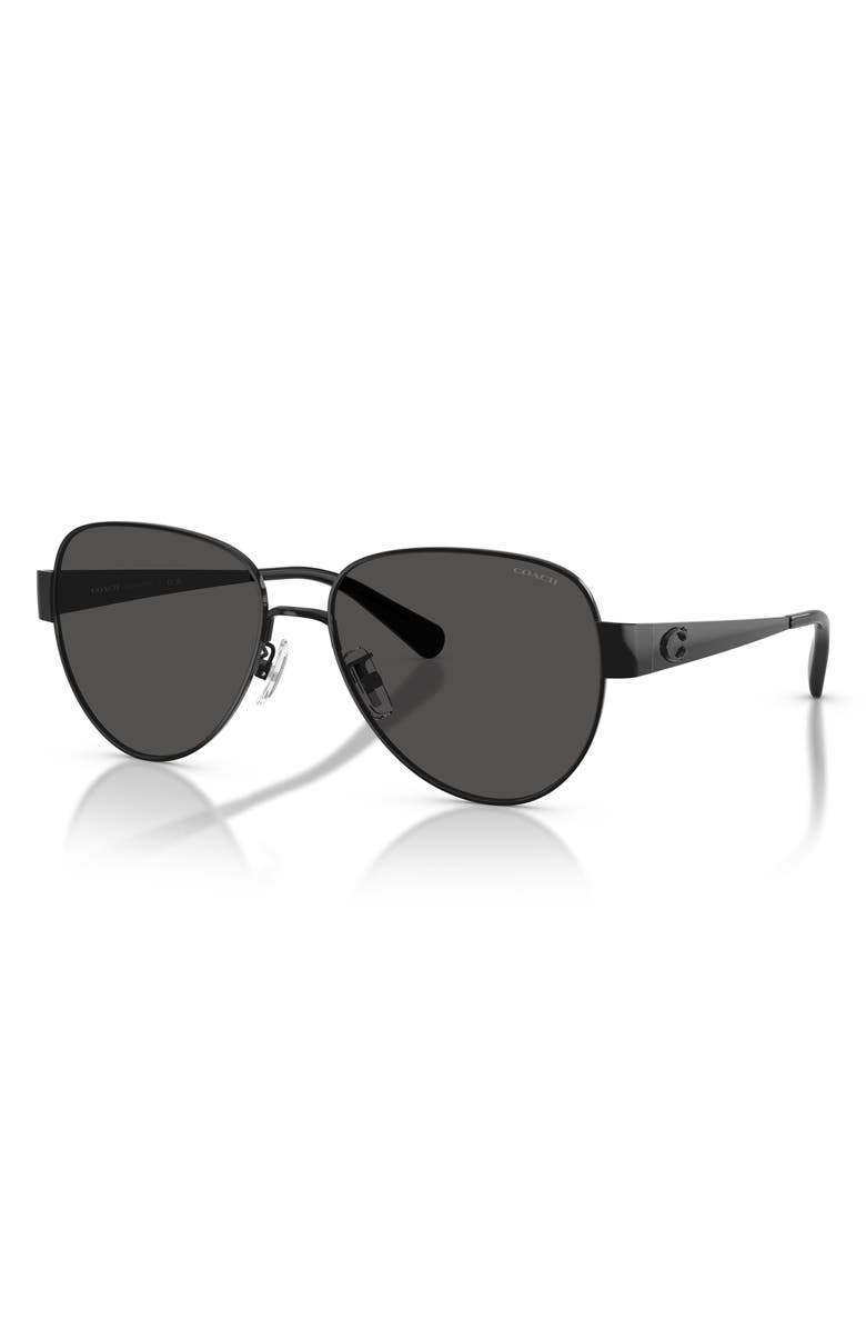 COACH 57mm Pilot Sunglasses, Alternate, color, Shiny Black / Grey Solid
