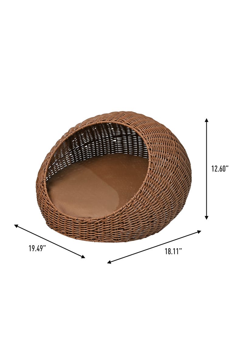 Fiora 19.5" x 18" Modern Circular Faux Wicker Pet Bed with Machine-Washable Cushion, Alternate, color, Brown