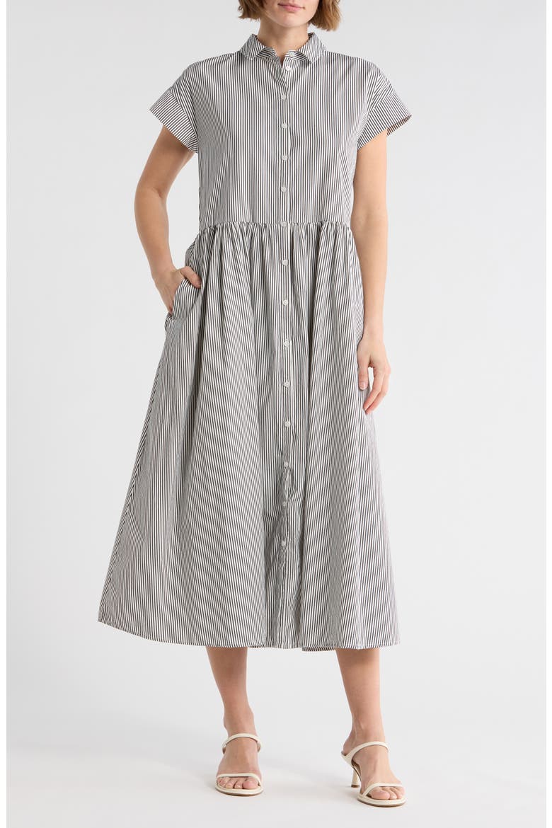 Stripe Short Sleeve A-Line Shirtdress, Main, color, IVORY- NAVY SEB STRIPE