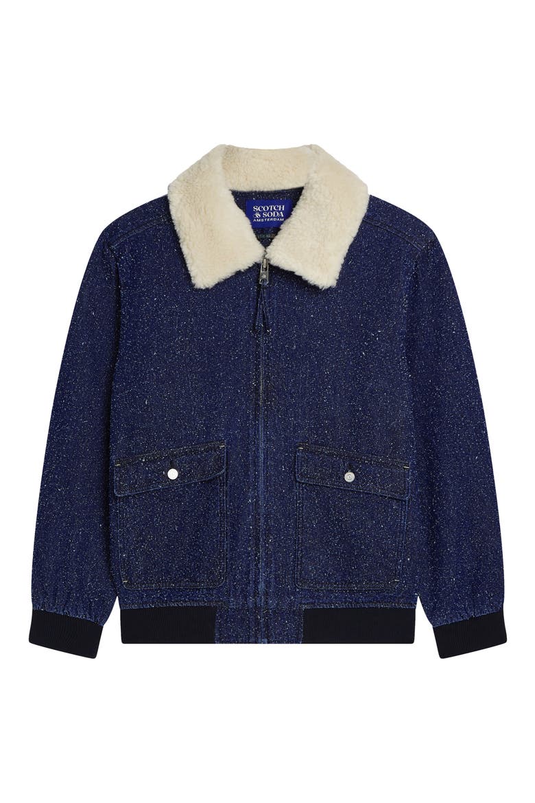 Denim Flight Jacket with Faux Shearling Collar, Alternate, color, DEEP WEAVE