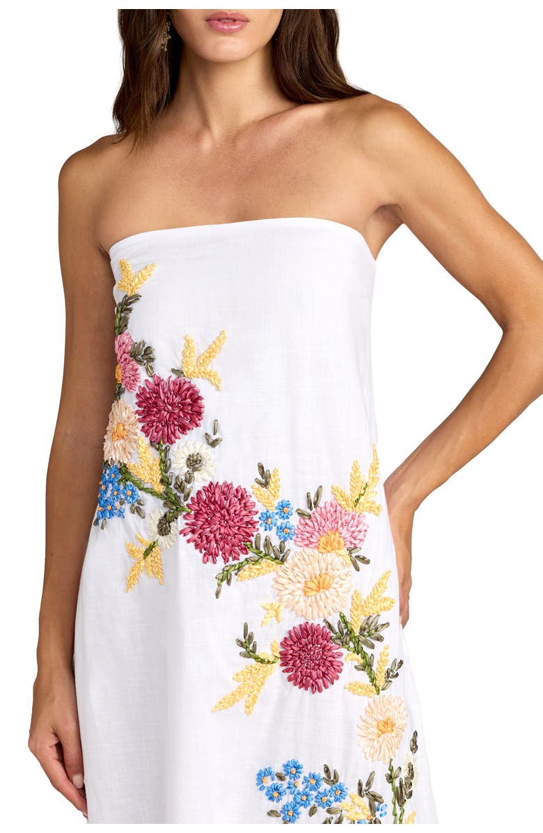 Mac Duggal Strapless Floral Embroidered Linen Gown, Alternate, color, White Multi